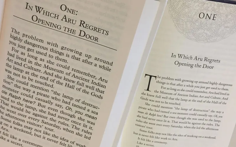 A large print document open on a desk