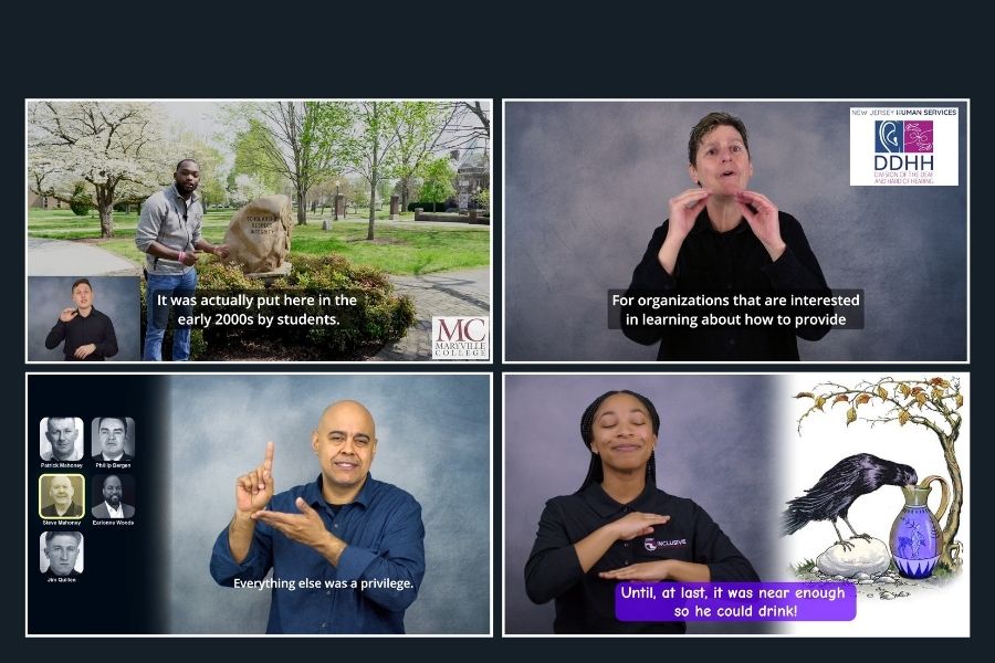 Four examples of picture-in-picture and custom signed video layouts